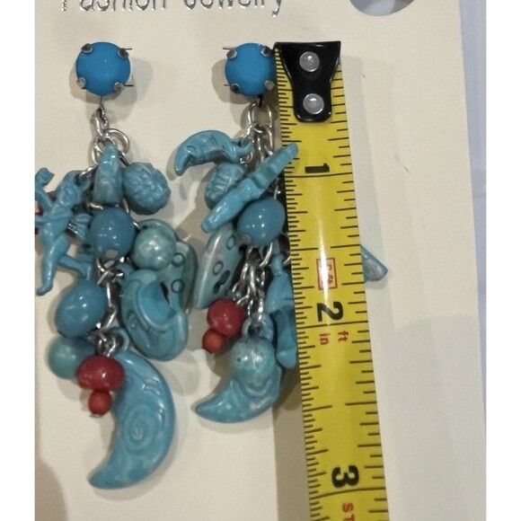 Cha Cha Blue Moon Cherubs Dangle Bib Chocker Necklace Set Silver Tone Celestial - Picture 9 of 10